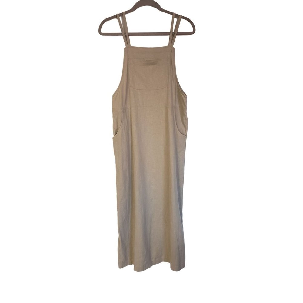 Neutral Beige Maxi Pinafore Dress with Strappy Shoulders
